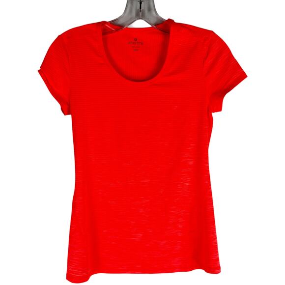 Athleta Shadow Stripe Short Sleeve Shirt Neon Orange Active Size XXS - Picture 2 of 7
